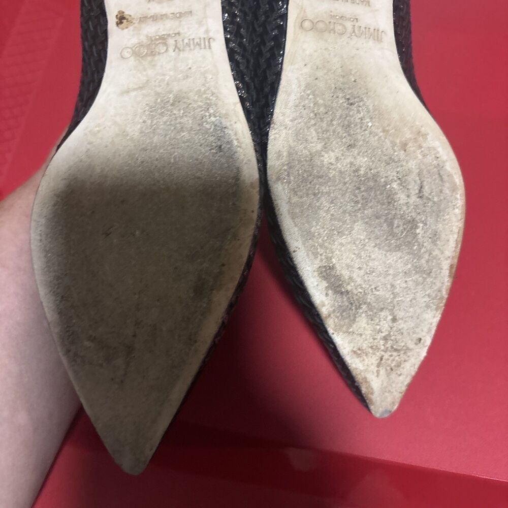 JIMMY CHOO Ballet Flats Point Toe Black Silver Size 36.5/6.5 - Picture 14 of 14